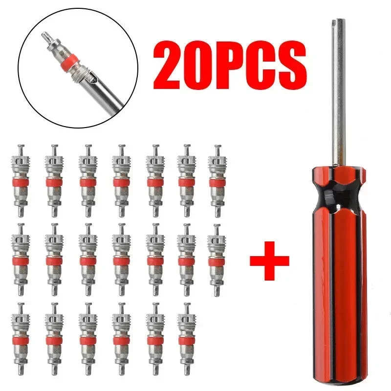 Inserto de núcleo de válvula de neumático de coche de 20 piezas con herramienta removedora núcleos de válvula camión aire acondicionado bicicleta accesorios de herramientas de coche