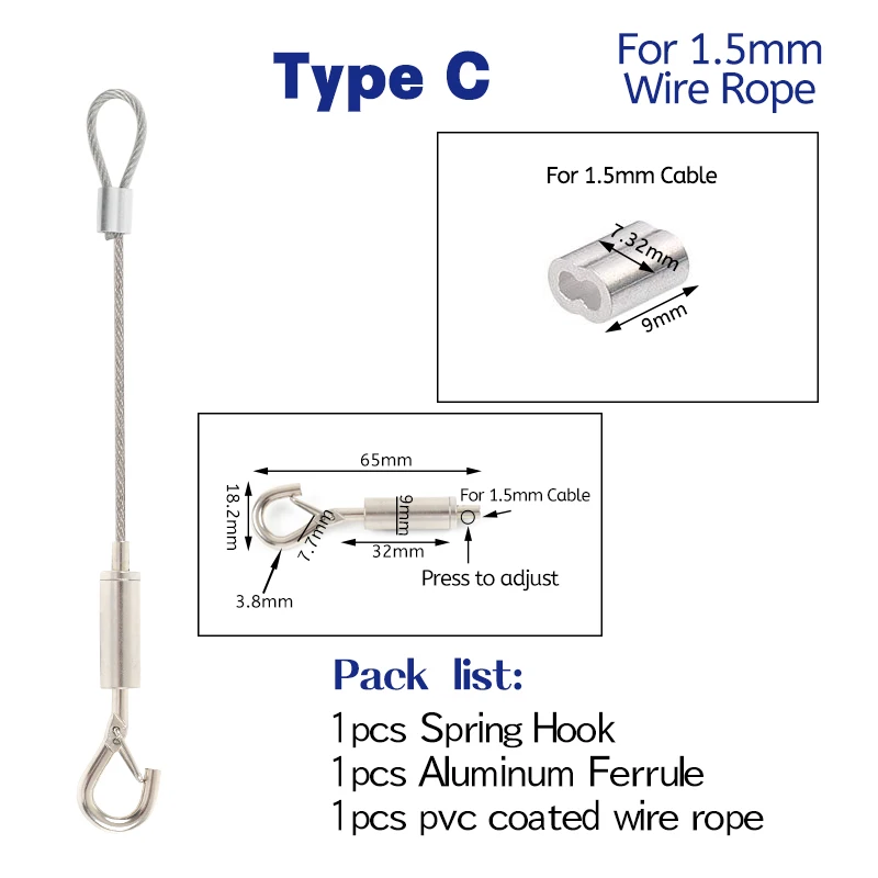 1.5มม.เชือกลวดฤดูใบไม้ผลิปรับแขวน Clothesline คงที่ Guardrail Lock Lifting รหัสคู่รู Telescopic