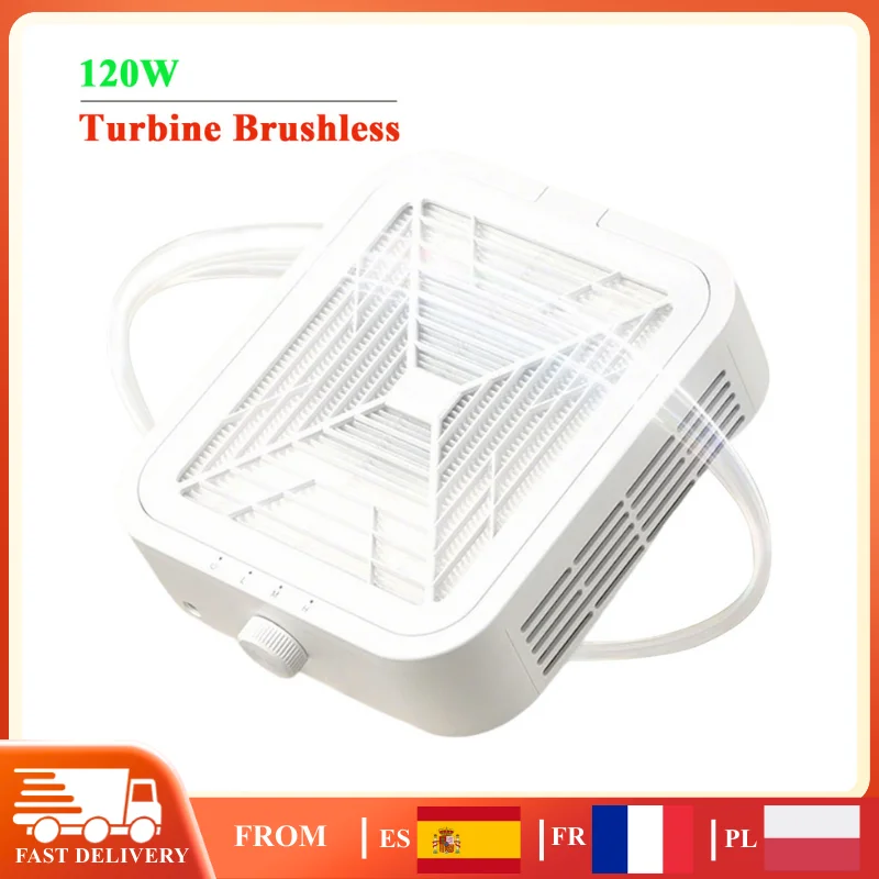Aspirateur de manucure à forte aspiration, Turbine 120W, dépoussiéreur d'ongles sans balais avec filtre amovible, vitesse réglable, faible bruit