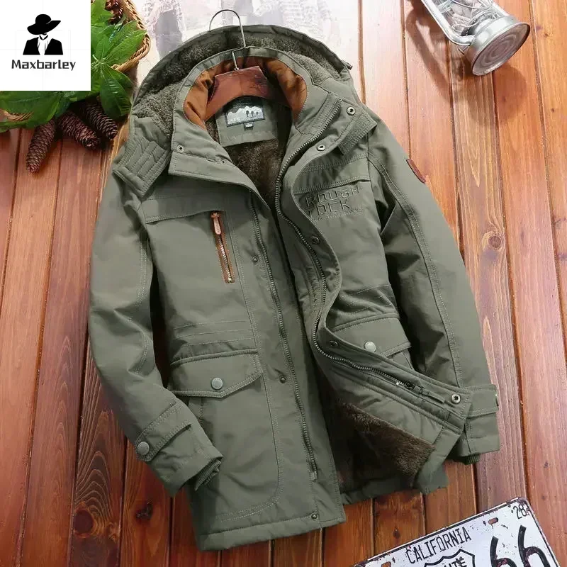 Winter Parka Men Windbreaker Fleece Thick Warm Fur Coats Male Retro Hooded Streetwear Overcoats Men\'s Windproof Jackets 6xl