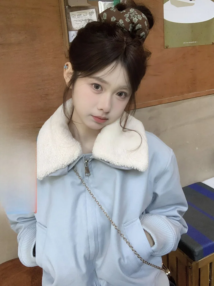 

Женская удлиненная кофта FEMPILOT в корейском стиле, повседневная, с эффектом омоложения, с пышным воротником, приталенная, с хлопковой подкладкой