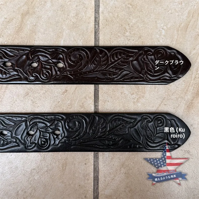 ceinture-en-cuir-style-western-cowboy-cuir-gaufre-cuir-tanne-boucle-en-cuivre-trois-couleurs-disponibles-element-floral-style-polyvalent