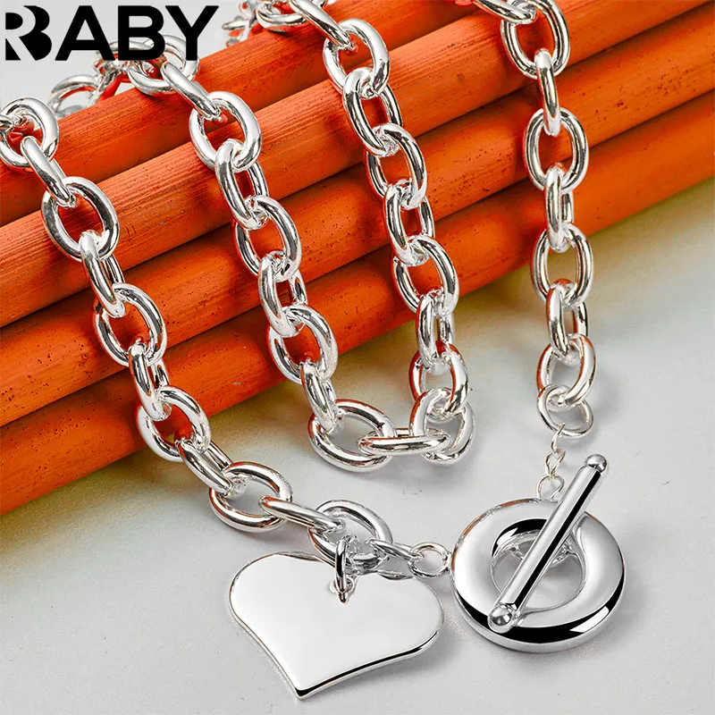 

URBABY 925 Sterling Silver OT Buckle 18 Inch Chain Heart Pendant Necklace For Women Men Wedding Party Gift Fashion Jewelry