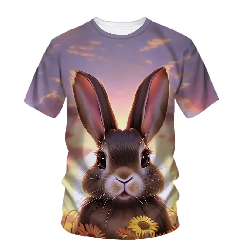 33D Funny Print T Shirt Women's Top Summer Casual Cute Rabbit Pattern Printing Short Sleeve Tee Trendy Street T Shirts for Girls