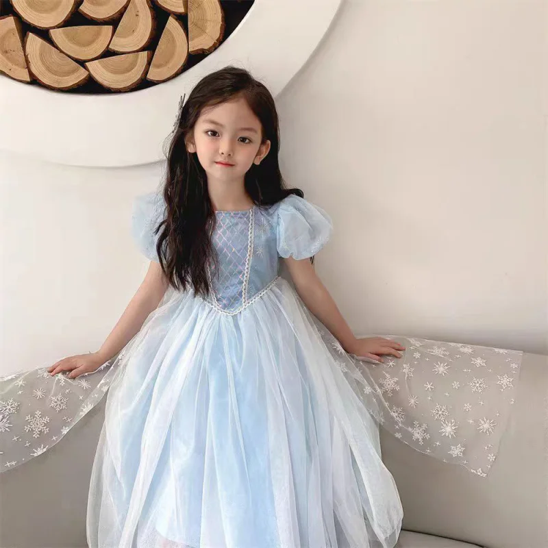 

Летнее платье для девочек в стиле принцессы с шалью-снежинкой, платье на день рождения, длинное платье