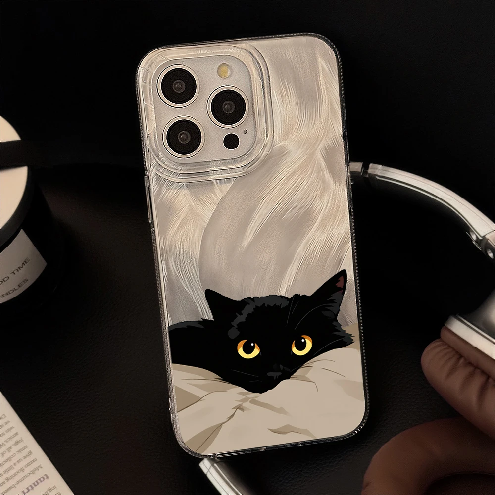 Cute Black Cat Phone Case For Samsung Galaxy Note 20 S26 S25 Edge S24 S23 FE S22 Plus S21 Ultra A56 A55 A54 A53 A36 A35 Cover