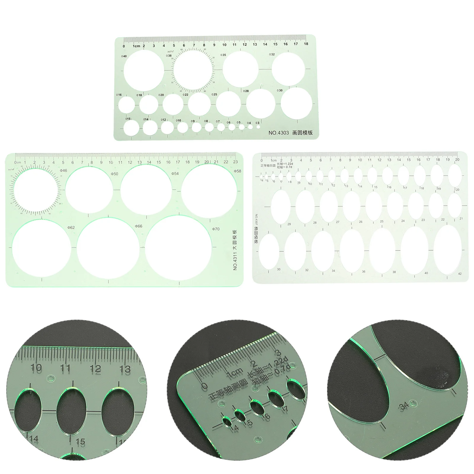 3Pcs Students Drawing Templates Multi-Functional Plastic Rulers for Architecture Engineering Drafting Technical Drawing Supplies