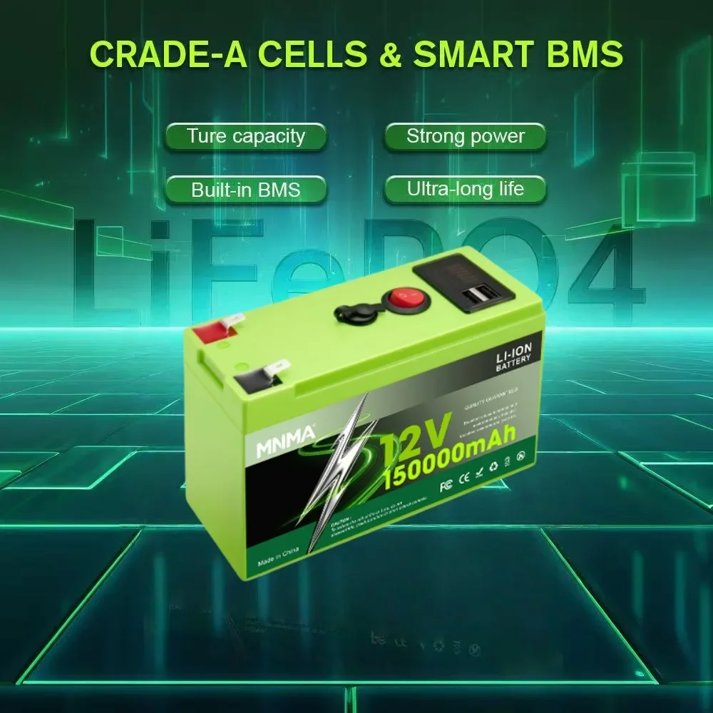 Solar Battery 12V 180AH Lithium LiFePO4 Battery with Smart BMS for Solar Energy Storage, Recreational Vehicles, and Marine Use