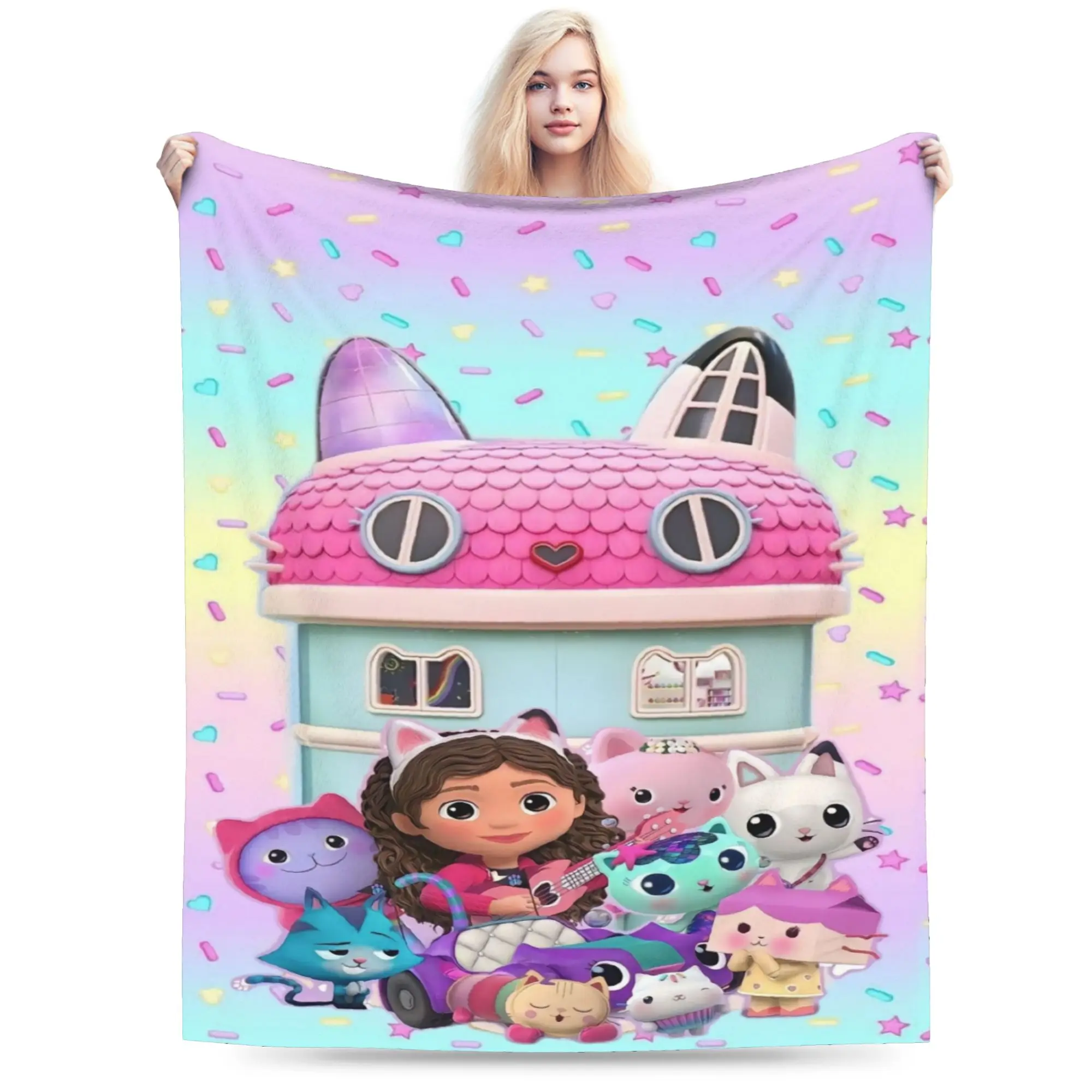 Soft Warm Blanket Kids Travel Gabbysed dollhouses Throw Blanket  Flannel Bedspread For Couch Chair Sofa BedSofa Bed Cover