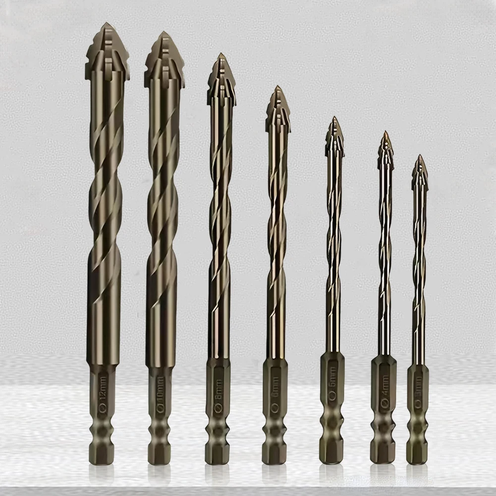 7-teiliger schräger exzentrischer Spiralbohrer, multifunktionaler Glasbohrer mit hoher Härte, sechseckiger Schaft für Beton, Glas, Keramik