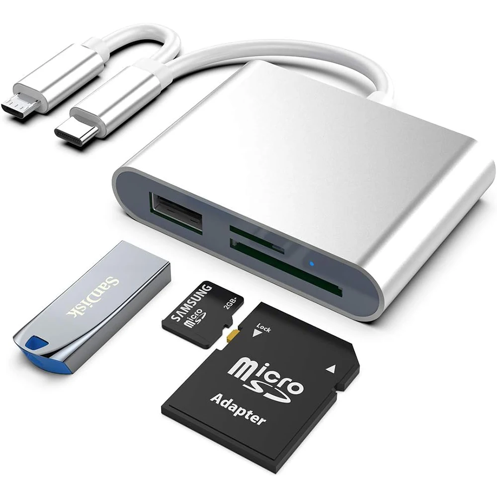 2-in-1 USB-C + Micro USB to SD & TF Memory Card Reader Adapter for iPad Camera,Dual Connector for Type C/Android Phones,Samsung