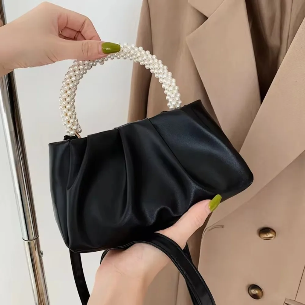 

Модная женская сумочка-клатч с жемчужной ручкой, роскошный дизайн, однотонная маленькая сумка-мессенджер, сумки