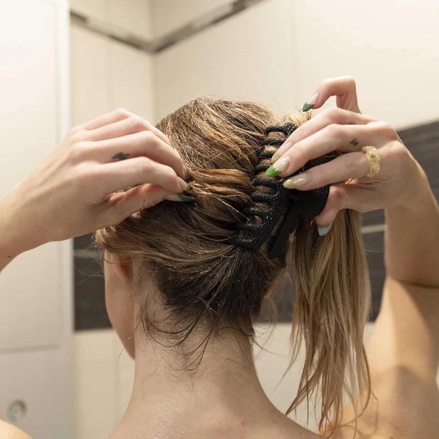 مشابك مخلب كبيرة للشعر السميك مثالية لأوبدوس والارتداء اليومي، مشابك مخالب شعر غير لامعة غير قابلة للانزلاق للنساء، شعر أسود Cl #6