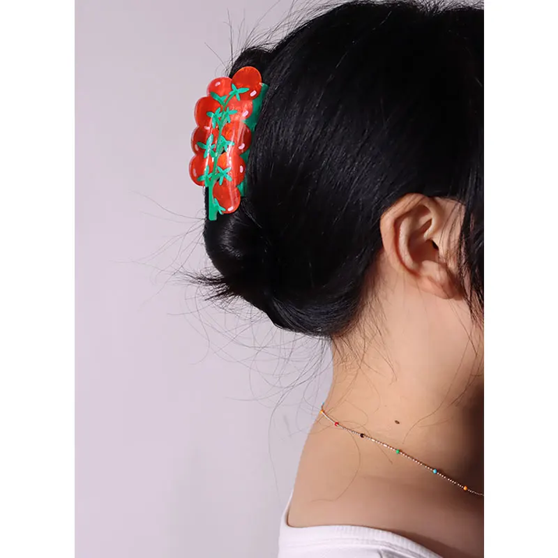 HUANZHI-jarrón de fruta y cangrejo para mujer y niño, accesorio para el cabello con forma de hamburguesa, uva, arándano, flor, tomate, Ángel, regalo único