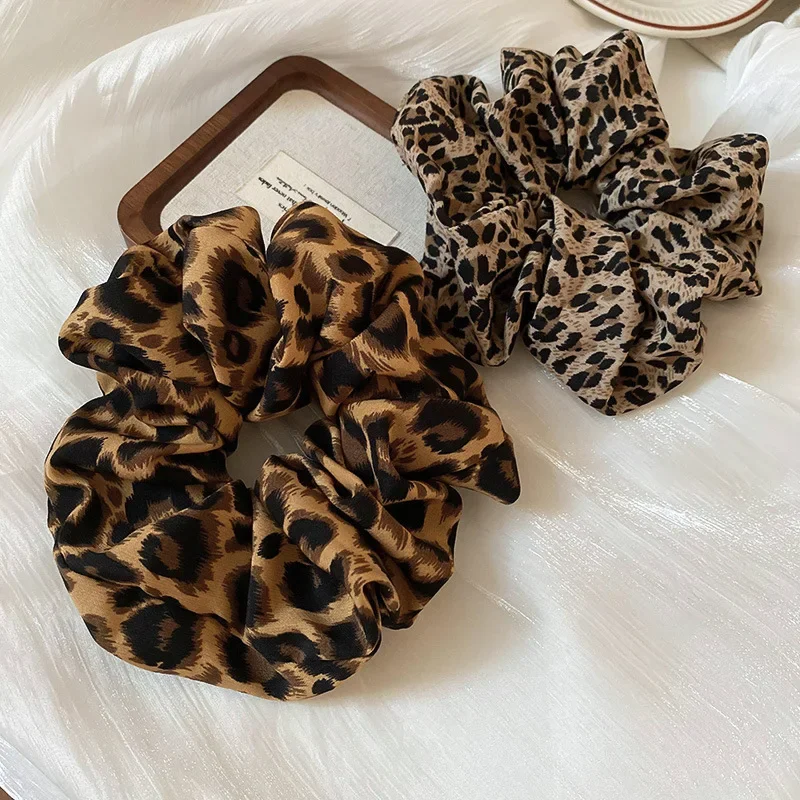 Korean Large Leopard Scrunchie For Women Elastic Hair Bands Simple Vintage Hair Rope Ties Headwear Girls Hair Accessories