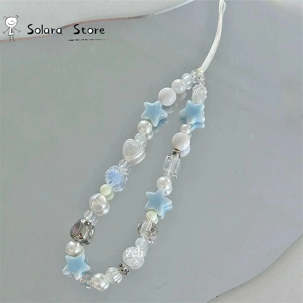 Telephone Jewelry Star Pearl Beaded Phone Chain Phone Charms Anti-Lost Phone Strap Handmade Summer Mobile Lanyard Phone Pendant