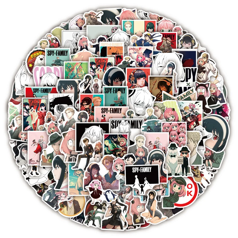 10/30/50/100 Uds dibujos animados Spy X pegatinas familiares Anime DIY portátil monopatín teléfono coche fresco impermeable niños pegatina juguete calcomanías regalo