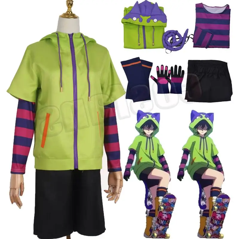 The Extron Short Wig Hoodie Jacket, Tail Gloves, Anime ata ya Alberen SK8 Cosplay Costume, Party Outfits, SK Playback, Waterproof Hooded Zipper