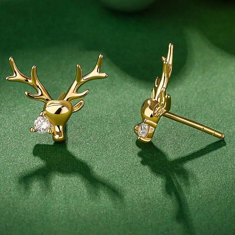 Huitan Geweihförmige Damen-Weihnachts-Ohrstecker mit eingelegtem, glänzendem Zirkonia-Zubehör, süßer, bezaubernder Schmuck, Geschenk für Party