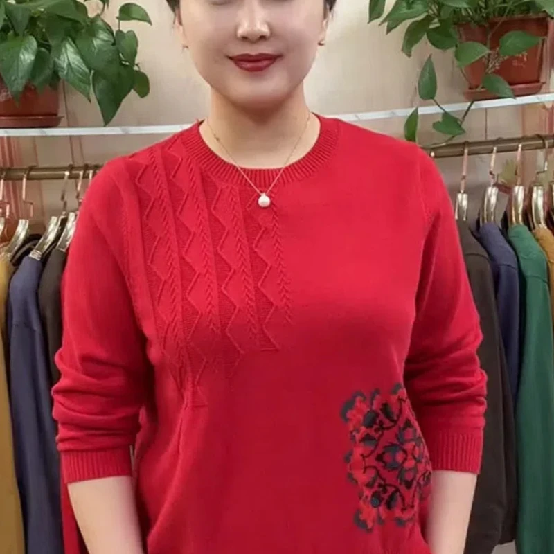 Simplicity Fashion Autumn Winner Sweaters Women O-Neck Jacquard Weave Elegant Casual Long Sleeve Loose Pullovers Knitted Tops