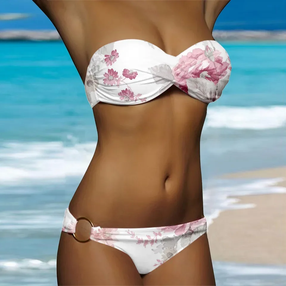 

Push Up Bandeau Bikini Set Blue And White Stripes Striped Women'S Pushup Swimsuit New High Elastic Swimwear