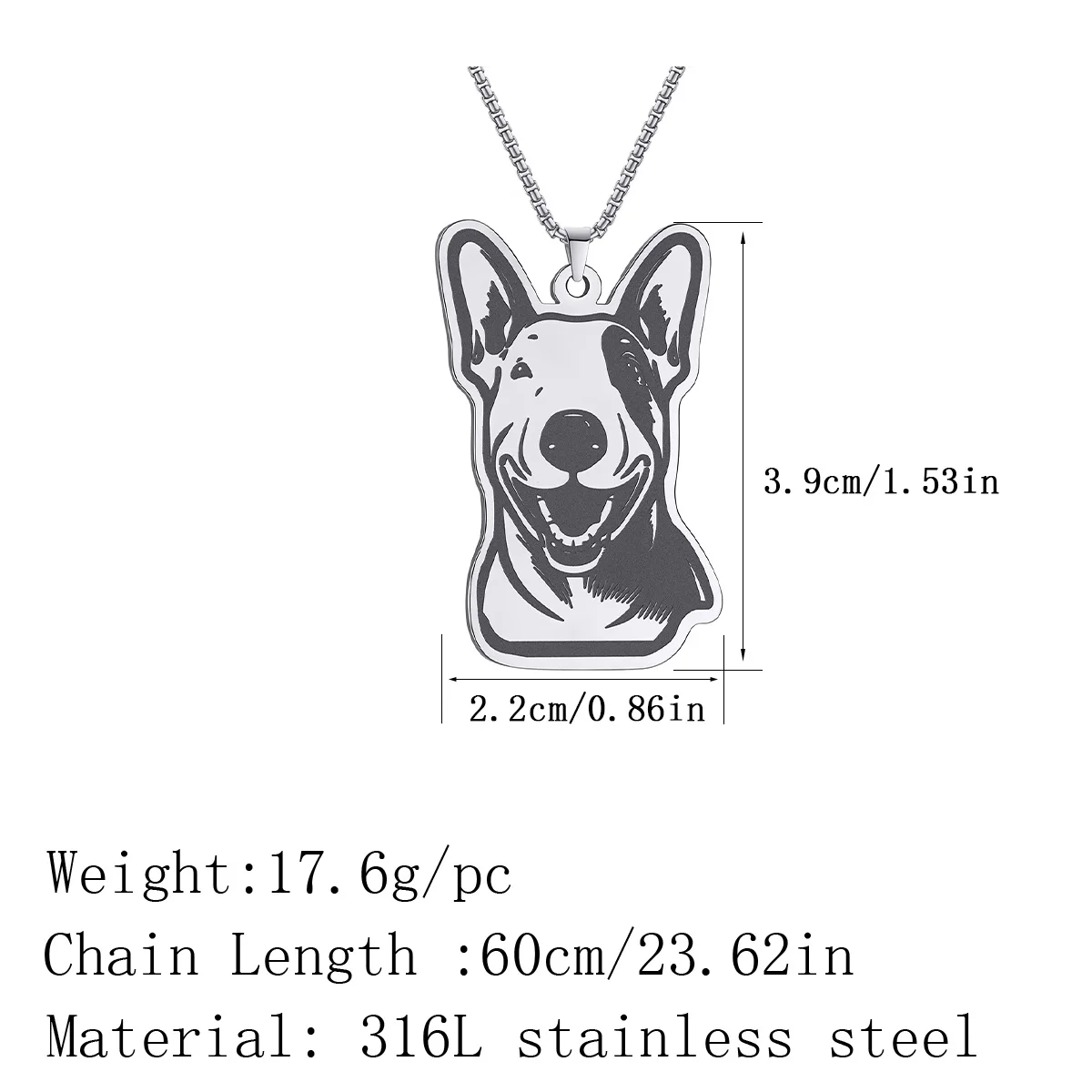 Gold Color Stainless Steel Bull Terrier Dog Pendant Necklaces Chains Man Women Choker Pet Dog Necklace Jewelry Decor Para Mujer