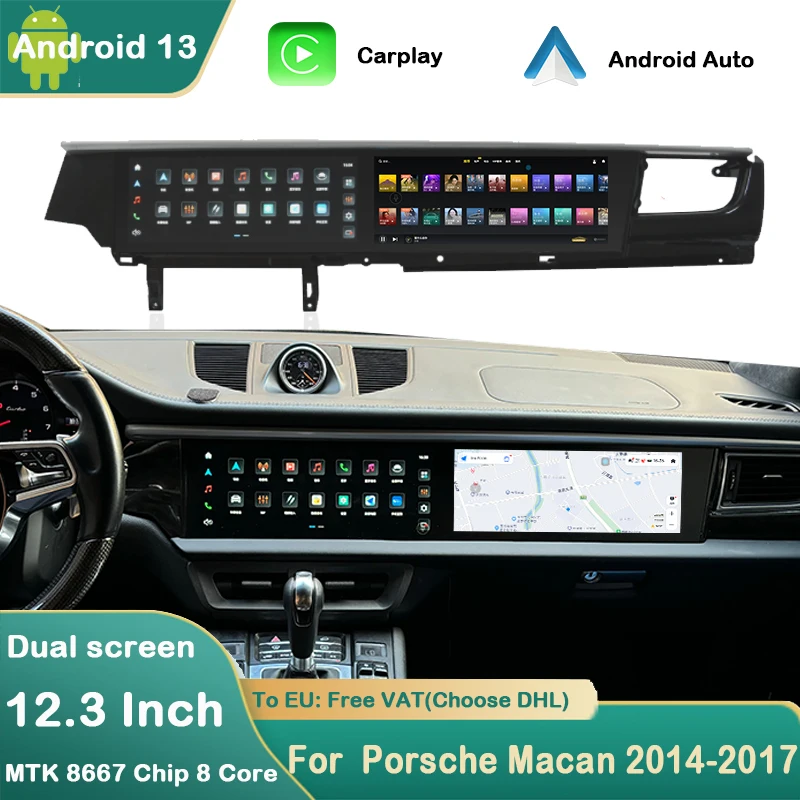 New Style Dual Screen Android 13 For Porsche Macan Carplay Car play Auto Car Multimedia Player Radio Navigation With IPS Screen