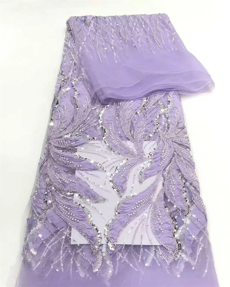 

Luxury Nigerian Beaded Lace Fabric High-Quality Sequins African Party Dress Sewing Material for Special Occasions