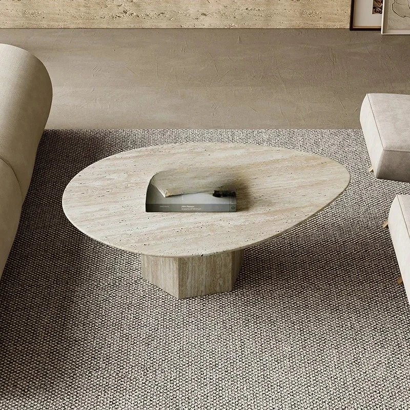 

Living room cave stone edge few oval coffee table modern simple luxury stone small apartment high sense