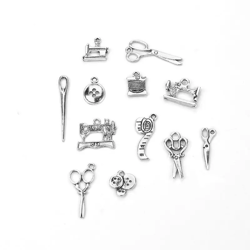 Vintage Silver Antique Scissors Sewing Machine Pendants for DIY Craft Bracelet Jewelry Making and Crafting Dropshipping