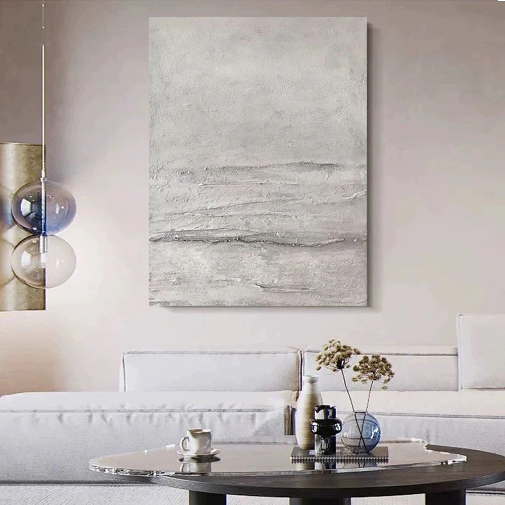 

Modern Abstract Oil Painting Hand Painted Texture Gray Abstract Canvas Wall Art Seascape Oil Painting for Decoration Living Room