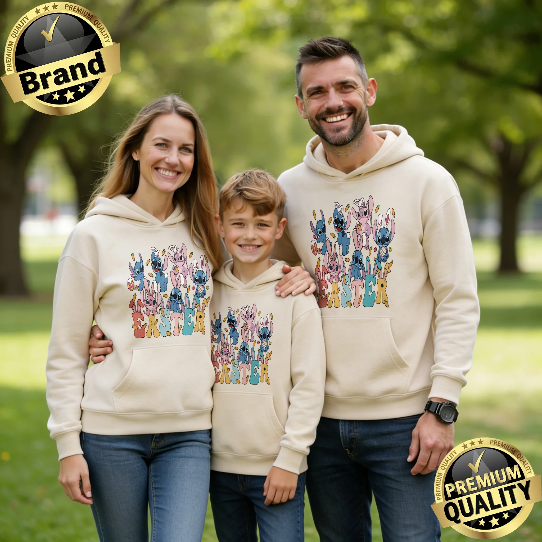 

Комплект из хлопковых худи для родителей и детей с узором Дисней Стич, коллекция Осень/Зима 2026, цельный, унисекс, для сохранения тепла, на Пасху