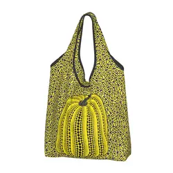 Reusable Yayoi Kusama Dots Pumpkin Infinite Nets Grocery Bag Foldable Washable Shopping Bag Extra Large Folding Tote Storage Bag