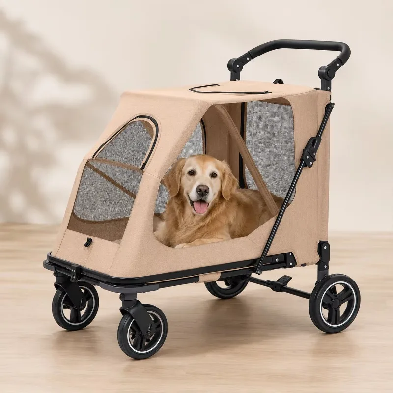 Large dog pet cart, load-bearing 80kg, 360-degree rotation, shock-absorbing wheels folded in 3 seconds,2-in-1 large dog stroller