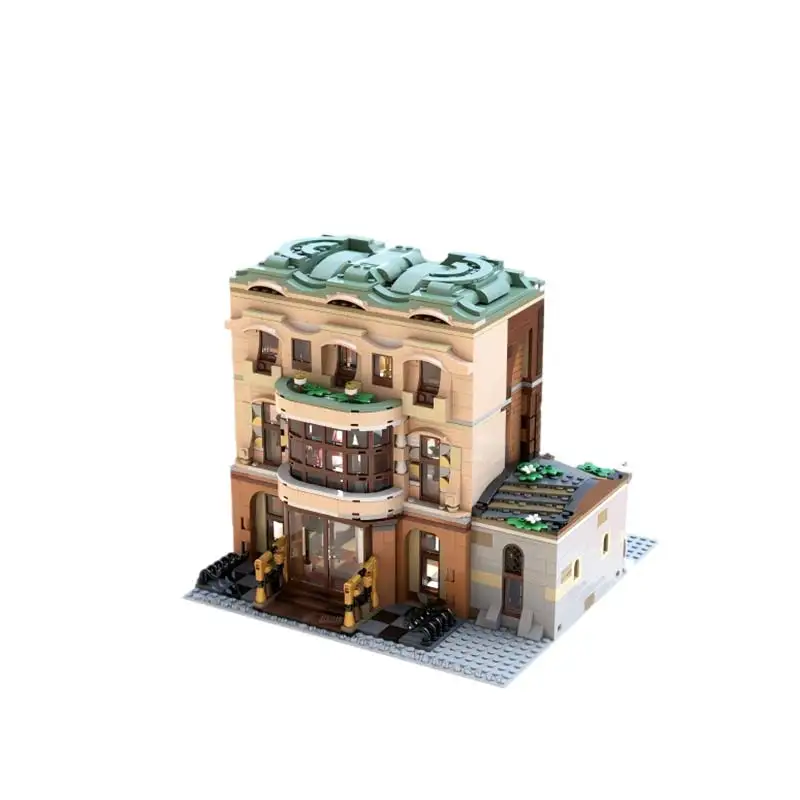 MOC العمارة الأوروبية الحديثة مدينة المشهد بوتيك فندق وحدات التكنولوجيا اللبنات نموذج لعب الأطفال الطوب هدية
