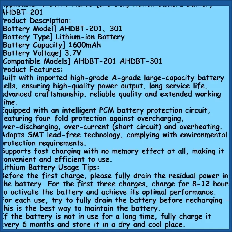 1600mAh 3.7V Battery For GoPro Hero 3