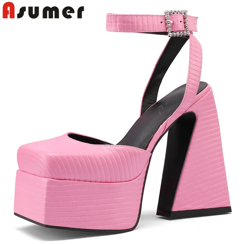 

ASUMER 2023 New Pu Platform Slingbacks Women Shoes Elegant Ladies Buckle Party Sandals Thick High Heels Summer Sandals