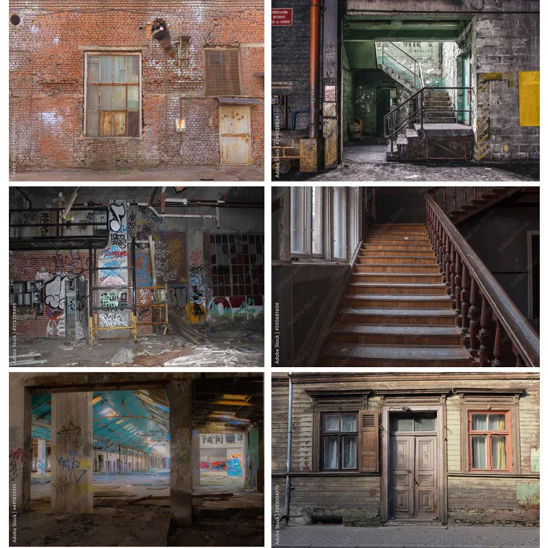 

SHUOZHIKE Vintage Shabby Interior Building Wall Photo Background Old Stairway Corridor Halloween Photography Studio Props PJ-04