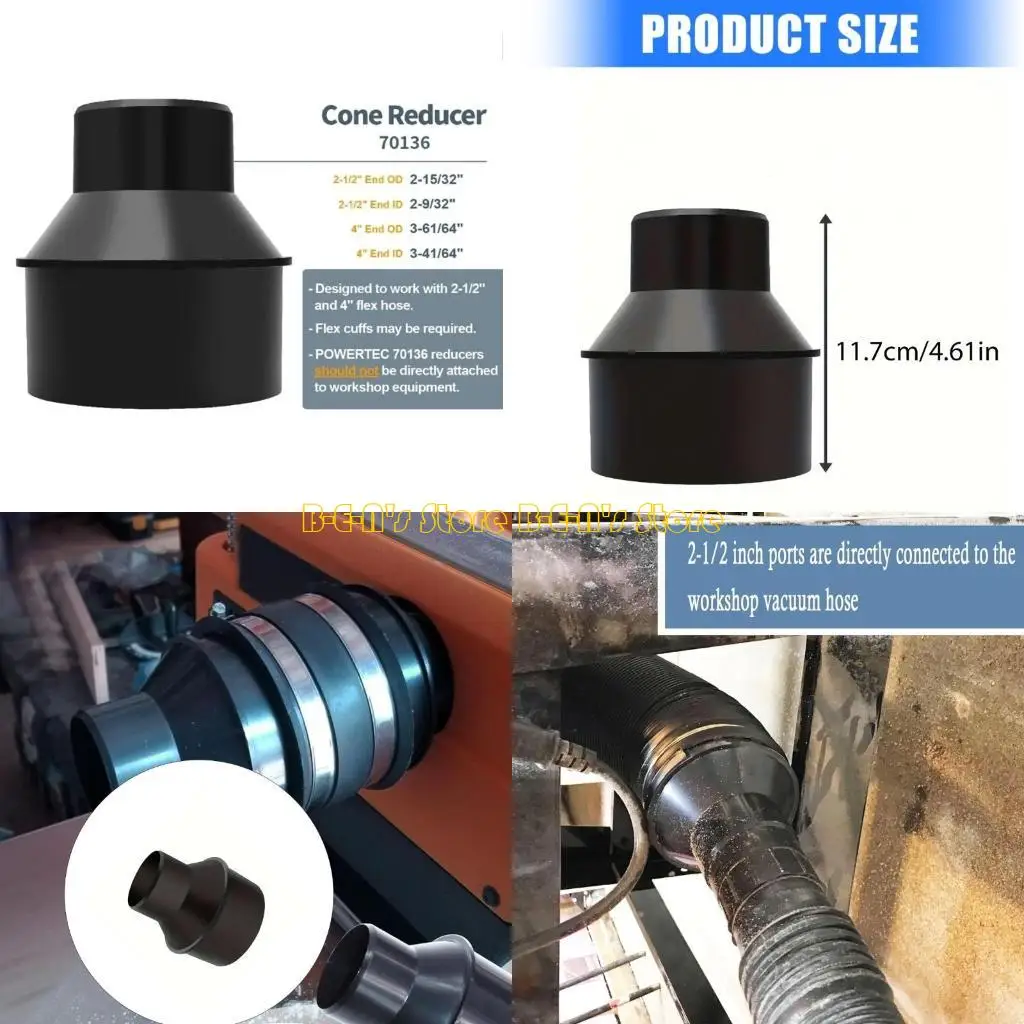 Y1AD Tapered Dust Hose Connectors 4In to 2 -1/2inch Dust Collection Hose Cone Reducer for Effective Workshop Debris Control