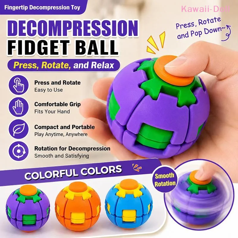 [DO]3D Printed Press-To-Spin Fidget Ballone Click Deform Fingertip Rotating Toy Ball Smooth Rotating Stress Relief Sensory Toy