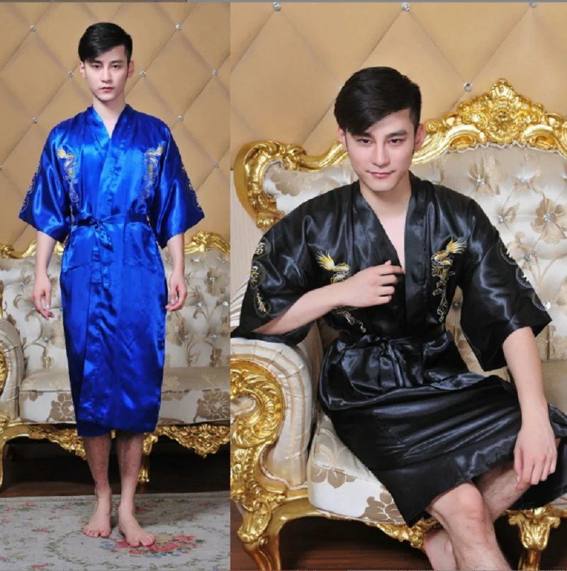 Wholesale Hot Sale New Chinese Style Men's Women's Satin Silk Robe Embroidery Kimono Bath Gown Dragon Dress Size M L XL XXL XXXL - Image 2