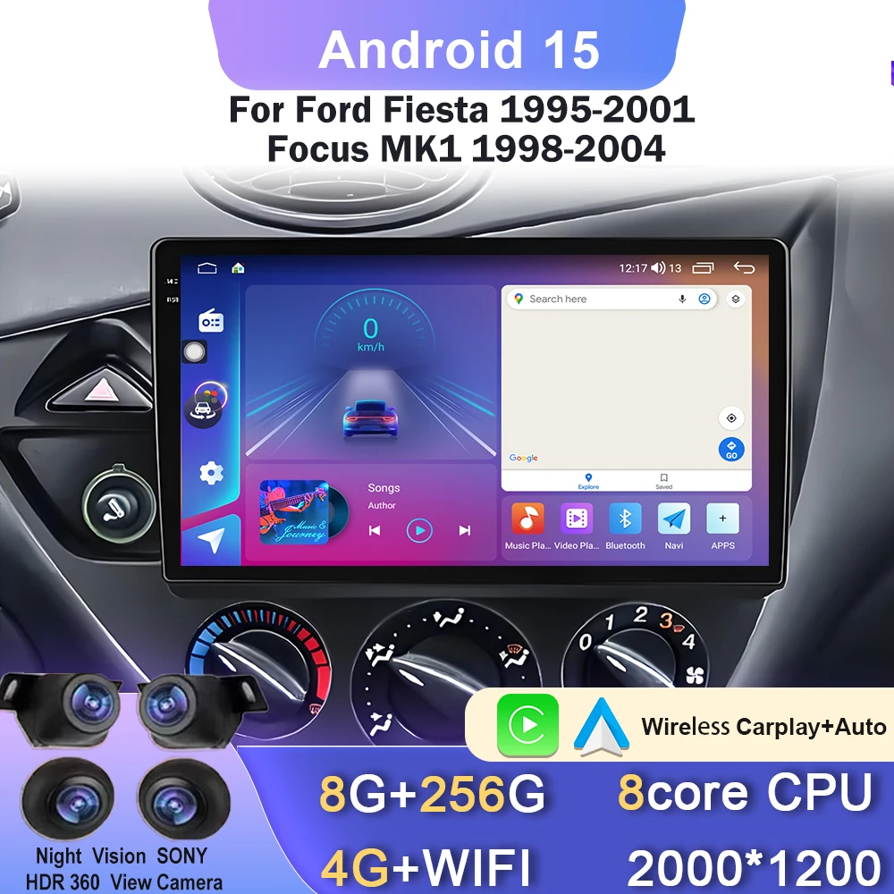Car Radio Android For Ford Fiesta 1995-2001 For Focus MK1 1998 - 2004 Carplay GPS Navigation No 2din DVD Head Unit QLED Screen