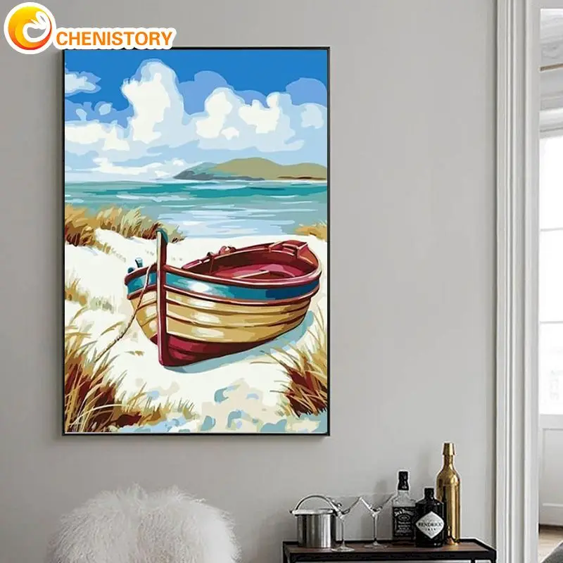 

CHENISTORY Paint By Numbers Color Boat Scenery Drawing On Canvas Paintng Handpainted For Adults Kits Home Decor Diy Gift