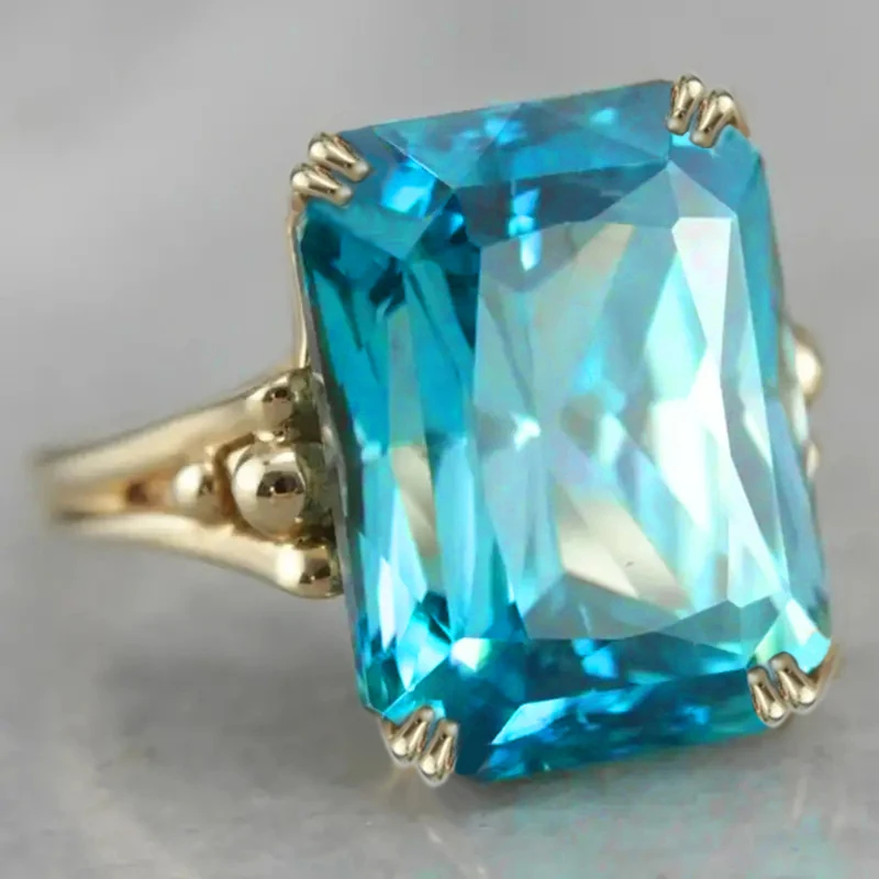 Huitan Übertreibung Große Rechteckige Himmelblaue Zirkonia Ringe für Frauen Einfache Luxus Hochzeit Zubehör Party Trendy Schmuck