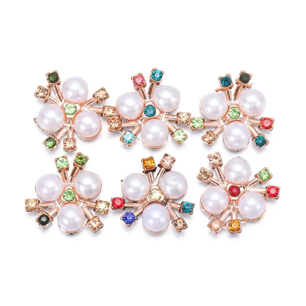 10PCS Apparel Sewing Flower-shaped Hat Accessories Pearl Hairpins Pearl Button Headwear Clip Rhinestone Buttons