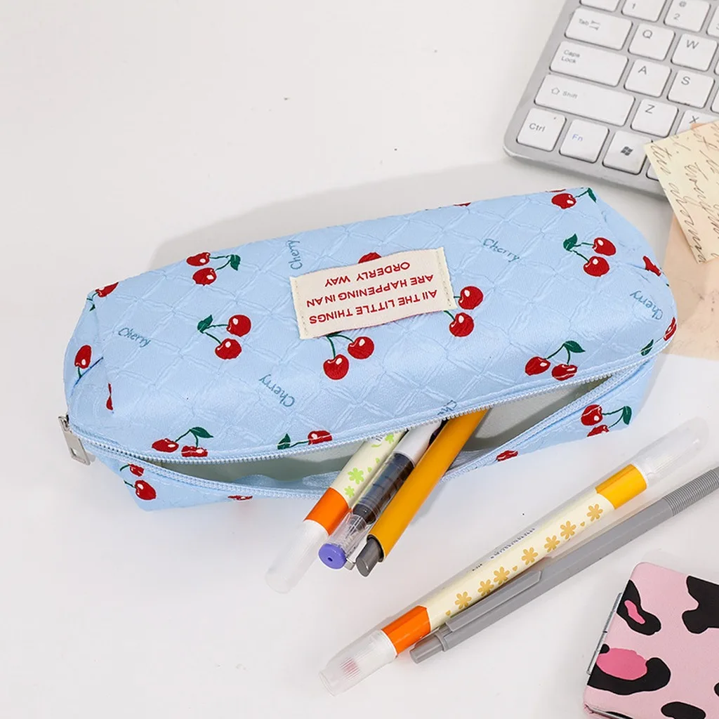 Cute Student Pencil Holder Smooth School Pencil Bag Fabric Stationery Storage Pouch Stylish Textured Pencil Case For Study