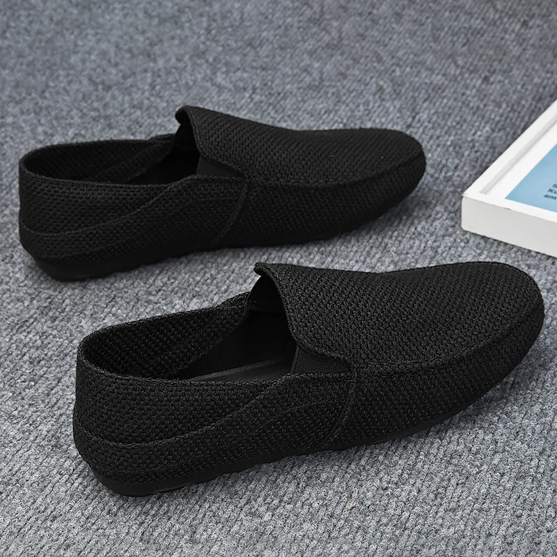 

Breathable Canvas Men's Shoes Summer New Style Old Beijing Black Cloth Slippers Driving Soft Bottom Trendy round Toe Rubber Sole