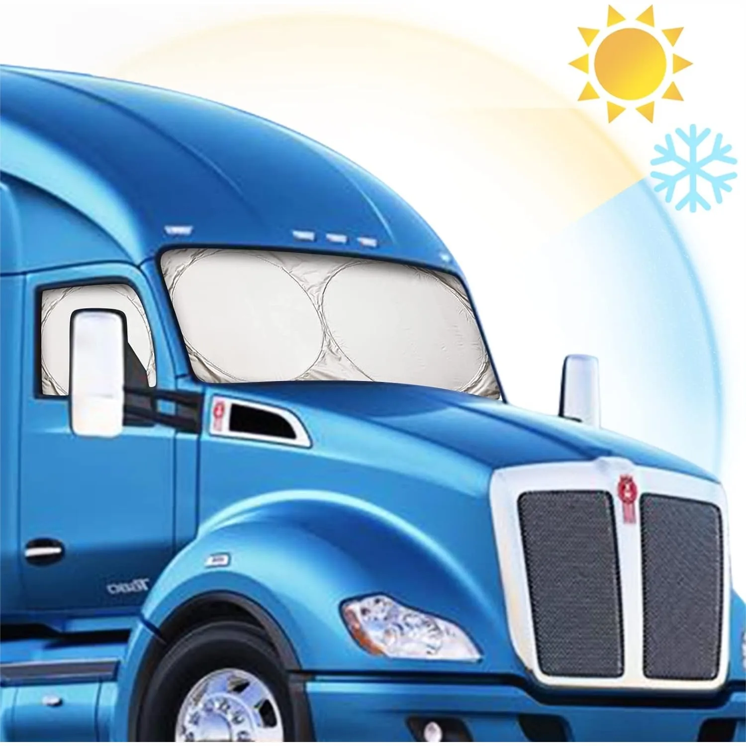 

Semi-Truck Sun Shade for Windshield and Side Windows with 300T Maximum Coverage Blocks Sun Heat Rays Fits Semi Commercial Big
