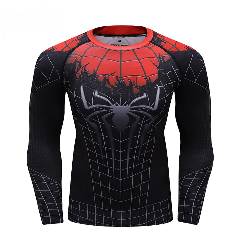 Men\'s 3D Spider Print Training Bodysuit Outdoor Sports Long Sleeved Shirt Street Casual Quick Drying Sweat Wicking Fashion Shirt