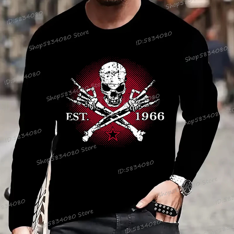 فخور الجنرال X تي شيرت 1965 إلى 1980 خمر الجنرال X تي شيرت الرجال النساء قميص قطني بكم طويل الهيكل العظمي الكلاسيكية الشارع نمط المحملة